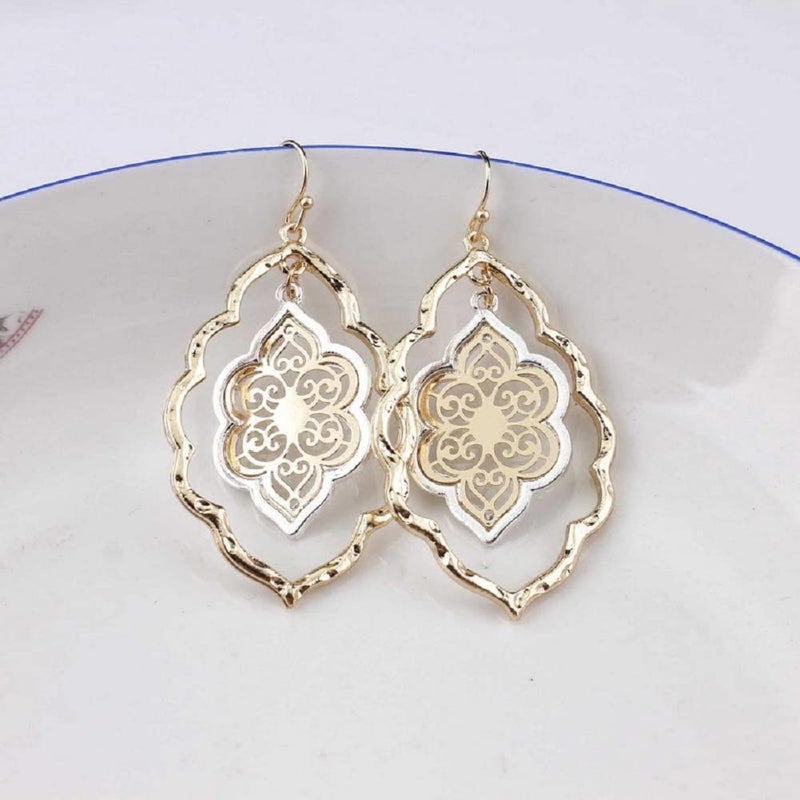BOGZON Gold Filigree Flower Earrings for Women Dangling Jewelry (gold filigree earrings) - Image 3